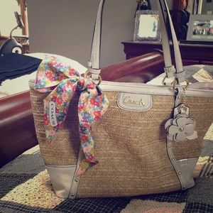 Coach straw purse with wallet / check book holder